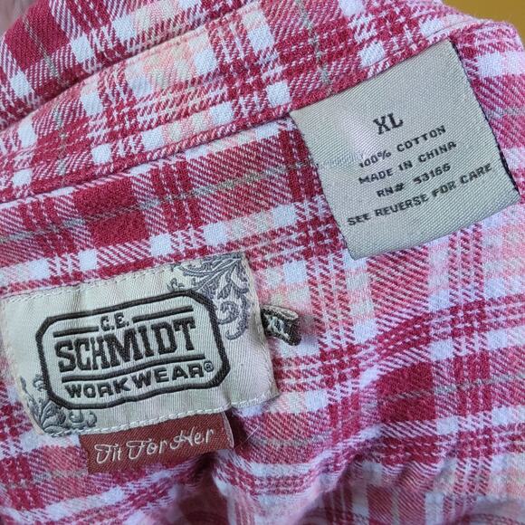 Schmidt Red Plaid Button Up Cotton Shirt, XL - Picture 4 of 5